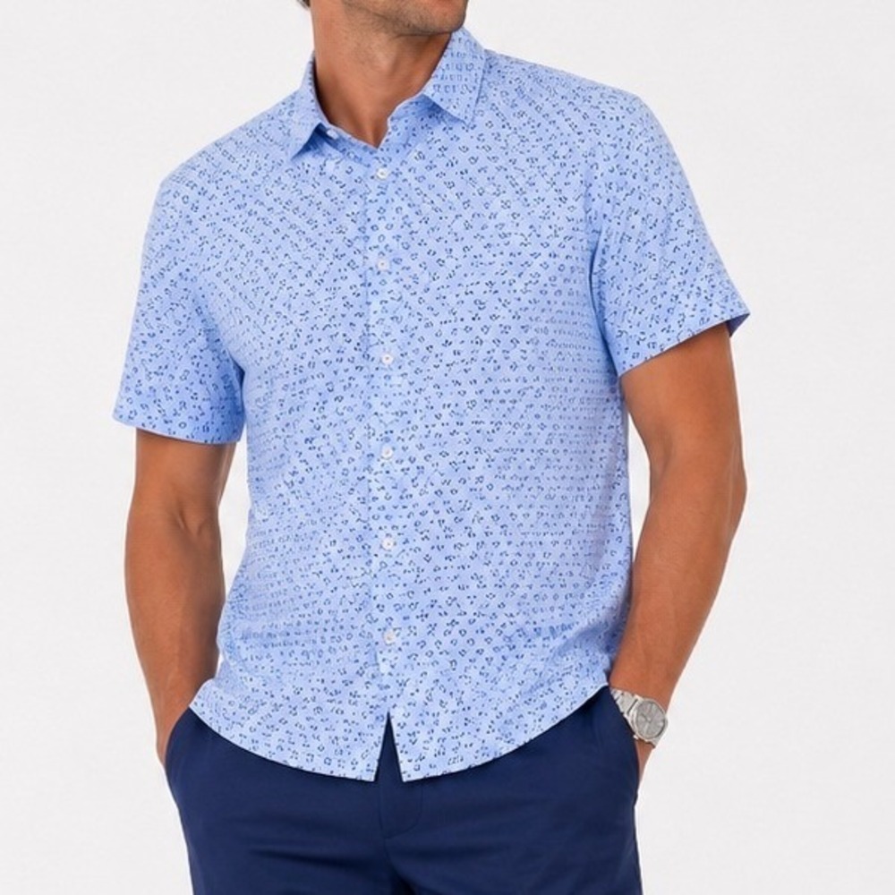 Mizzen+Main Leeward Shirt Mens Small Trim Fit Short Sleeve Performance Blue